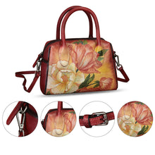 Load image into Gallery viewer, Genuine Leather Handbag for Women Hand Painted Top Handle Purse Retro Handmade Satchel Vintage Crossbody Hobo Bag
