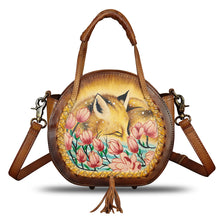 Load image into Gallery viewer, Genuine Leather Handbag for Women Purse Hand Painted Pattern Top Handle Satchel Handmade Crossbody Pouch
