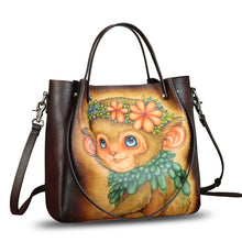 Load image into Gallery viewer, Genuine Leather Handbag Satchel for Women Hand Painted Shoulder Bag Handmade Work Tote Casual Crossbody Purse
