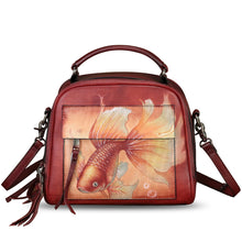 Load image into Gallery viewer, Genuine Leather Satchel for Women Hand Painted Leather Top Handle Handbag Handmade Crossbody Purse
