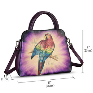 Genuine Leather Handbag for Women Hand Painted Leather Top Handle Satchel Handmade Crossbody Purse