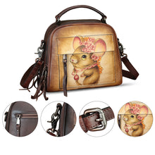 Load image into Gallery viewer, Genuine Leather Satchel for Women Hand Painted Leather Top Handle Handbag Handmade Crossbody Purse
