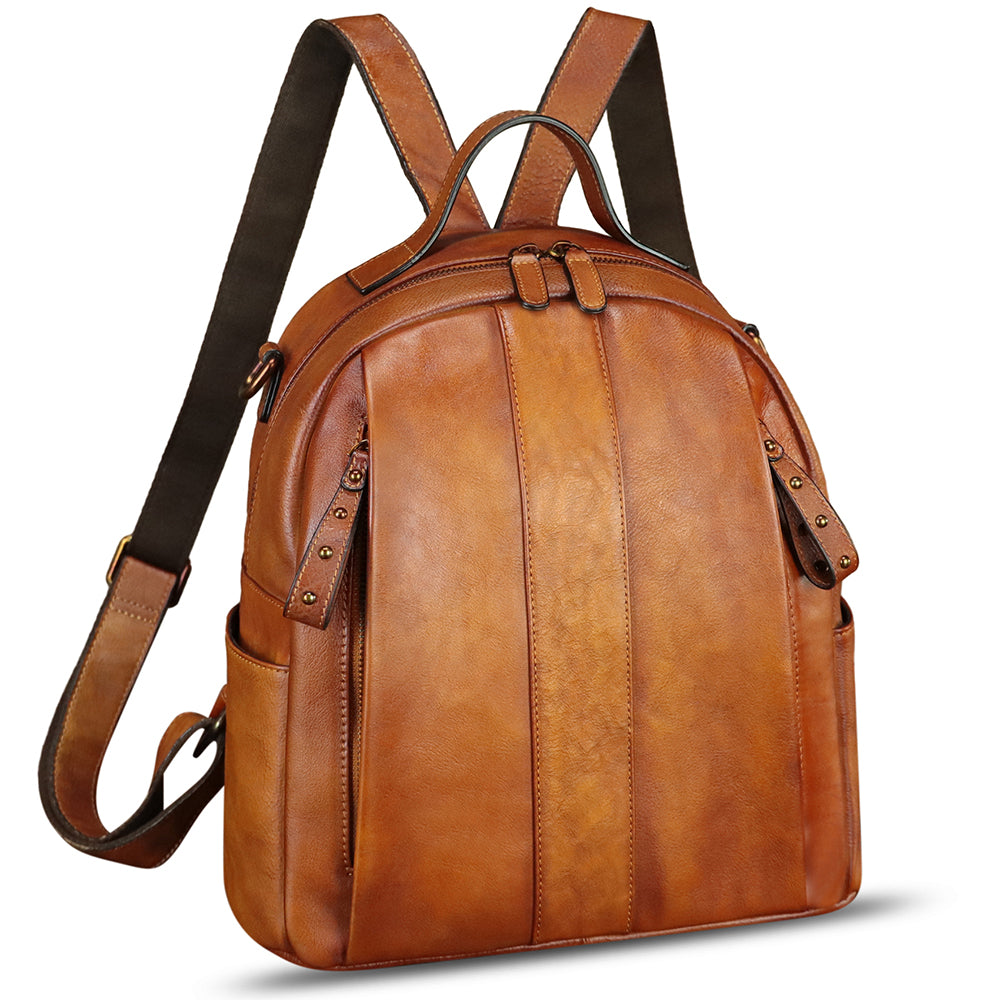 Genuine Leather Backpack Purse for Women Vintage Casual Daypack Back Bag Handmade Knapsack Western Rivets Rucksack