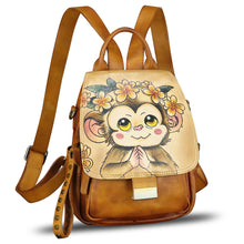 Load image into Gallery viewer, Genuine Leather Backpack for Women Hand Painted Knapsack Purse Designer Handmade Rucksack Casual Daypack

