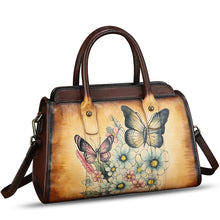 Load image into Gallery viewer, Genuine Leather Satchel for Women Hand Painted Handbag Purse Top Handle Bags Handmade Purse Crossbody Tote Bag
