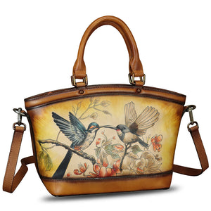 Genuine Leather Handbag Purse for Women Hand Painted Shoulder Handbag Handmade Purse Crossbody Work Tote Casual Bag