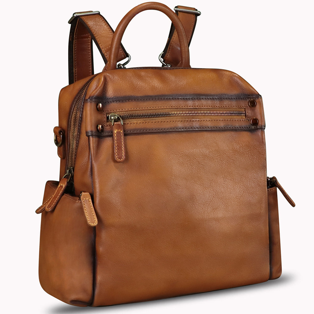 Genuine Leather Backpack Purse for Women Vintage Casual Daypack Knapsack Handmade Rucksack Convertible Shoulder Bag