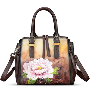 Genuine Leather Handbag for Women Hand Painted Leather Top Handle Purse Handmade Crossbody Satchel Tote Bag