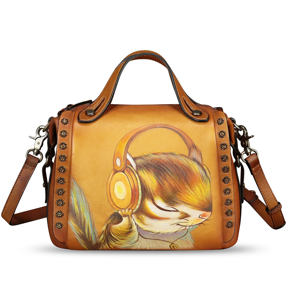 Hand painted Genuine Leather Purse and Handbag for Women Crossbody Shoulder Bag