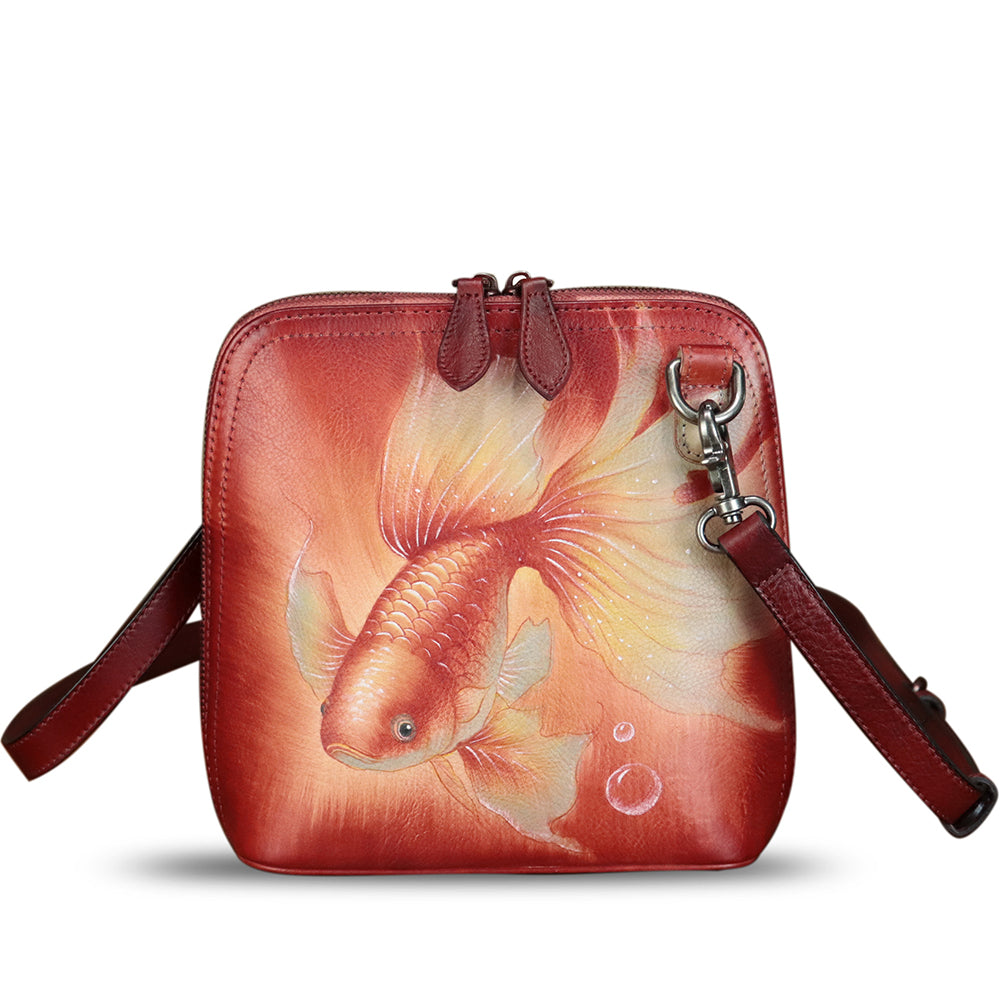 Genuine Leather Crossbody Bag for Women Hand Painted Leather Handmade Crossbody Satchel Purse Pouch