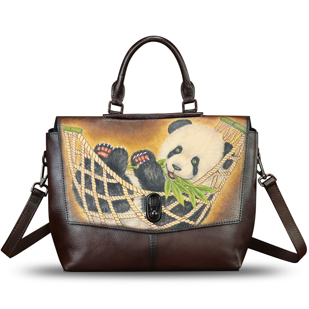 Genuine Leather Satchel for Women Hand Painted Handbag Top Handle Bags Handmade Purse Crossbody Tote Bag Purse