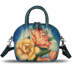 Genuine Leather Handbag for Women Purse Hand Painted Leather Top Handle Satchel Handmade Crossbody Pouch