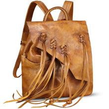 Load image into Gallery viewer, Genuine Leather Tassels Fashion Backpack for Women Vintage Soft Leather Knapsack Purse Satchel Rucksack Daypack Bags
