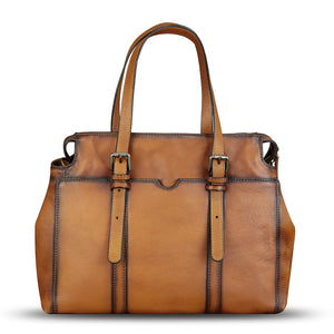 Genuine Leather Satchel for Women Hand Painted Pattern Handbag Top Handle Bags Handmade Crossbody Purse Work Tote