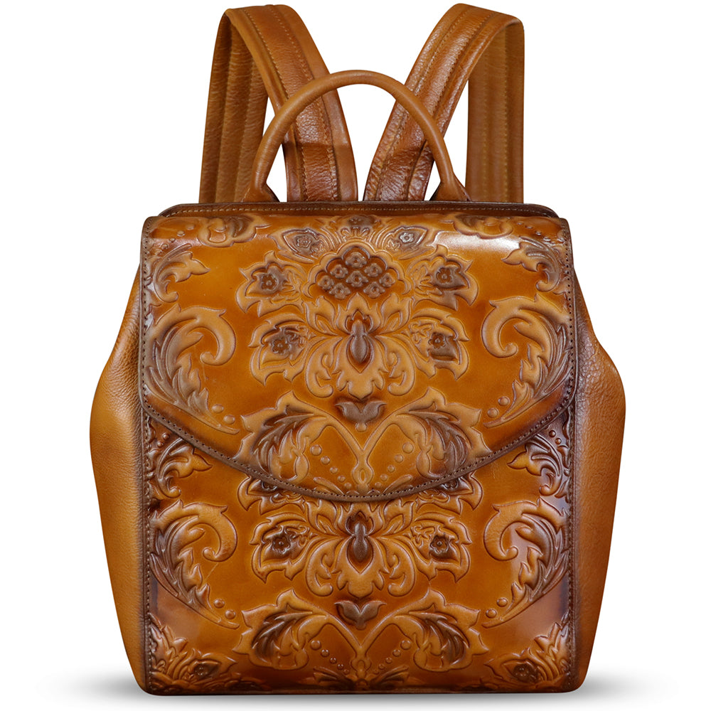 IVTG Elegant Tan Embossed Leather Backpack! Amazon.com | IVTG Genuine Leather Backpack for Women  main image 3