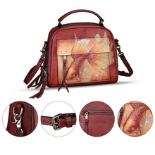 Load image into Gallery viewer, Genuine Leather Satchel for Women Hand Painted Leather Top Handle Handbag Handmade Crossbody Purse
