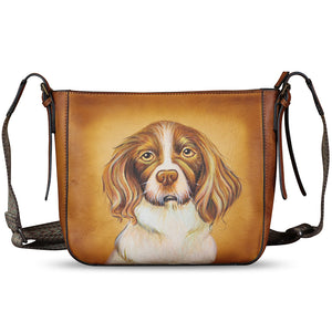Genuine Leather Crossbody Bag for Women Hand Painted Leather Handmade Crossbody Satchel Purse Hand Drawn Handbag