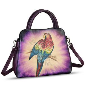 Genuine Leather Handbag for Women Hand Painted Leather Top Handle Satchel Handmade Crossbody Purse