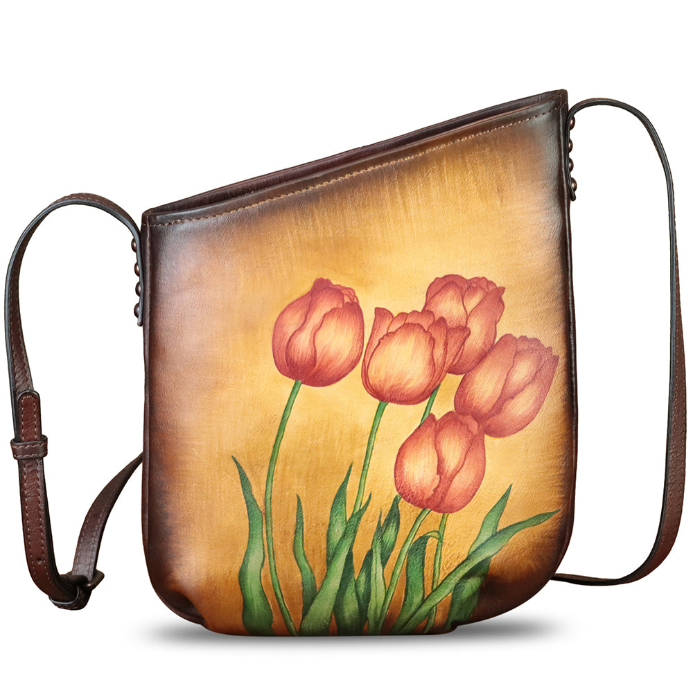 Genuine Leather Crossbody Bag for Women Hand Painted Leather Handmade Crossbody Satchel Purse Handbag