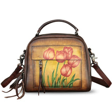 Load image into Gallery viewer, Genuine Leather Satchel for Women Hand Painted Leather Top Handle Handbag Handmade Crossbody Purse
