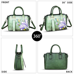 Genuine Leather Satchel for Women Hand Painted Leather Handbag Top Handle Bags Handmade Purse Crossbody Bag