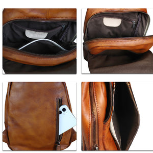 Genuine Leather Sling Bag for Men and Women Vintage Real Leather Sling Backpack Shoulder Crossbody Bag Chest Bag