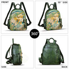 Load image into Gallery viewer, Genuine Leather Backpack for Women Hand Painted Knapsack Purse Handmade Rucksack Casual Daypack
