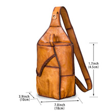 Load image into Gallery viewer, Genuine Leather Sling Bag for Men and Women Vintage Large Sling Backpack Shoulder Crossbody Chest Bag for Ipad
