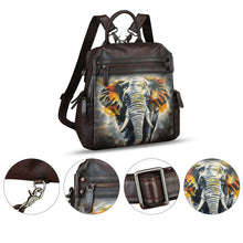 Load image into Gallery viewer, Genuine Leather Backpack for Women Hand Painted Knapsack Purse Handmade Rucksack Casual College Bag Convertible Daypack
