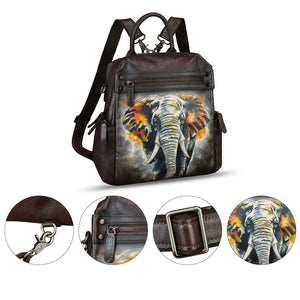 Genuine Leather Backpack for Women Hand Painted Knapsack Purse Handmade Rucksack Casual College Bag Convertible Daypack