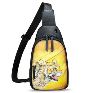 Genuine Leather Sling Bag Hand Painted Crossbody Backpack Retro Handmade Chest Shoulder Daypack Fanny Pack Purse