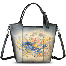 Load image into Gallery viewer, Genuine Leather Handbag Satchel for Women Hand Painted Leather Handmade Work Tote Casual Shoulder Purse Bag
