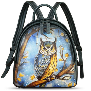 Genuine Leather Backpack for Women Hand Painted Purse Retro Leather Handmade College Knapsack Rucksack Casual Daypack