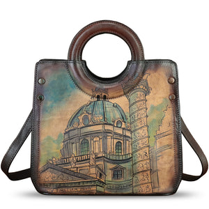 Genuine Leather Tote Bag for Women Hand Painted Leather Shoulder Handbag Handmade Purse Crossbody Work Tote Casual Purse