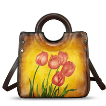 Load image into Gallery viewer, Genuine Leather Tote Bag for Women Hand Painted Leather Shoulder Handbag Handmade Purse Crossbody Work Tote Casual Purse
