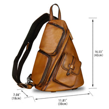 Load image into Gallery viewer, Genuine Leather Large Sling Bag for Men and Women Large Sling Backpack Purse Shoulder Crossbody Chest Bag for Ipad
