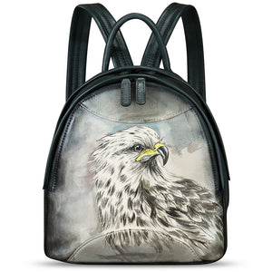 Genuine Leather Backpack for Women Hand Painted Purse Retro Leather Handmade College Knapsack Rucksack Casual Daypack