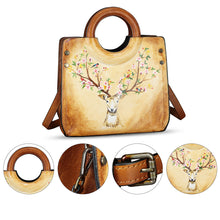 Load image into Gallery viewer, Genuine Leather Tote Bag for Women Hand Painted Leather Shoulder Handbag Handmade Purse Crossbody Work Tote Casual Purse
