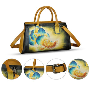 Genuine Leather Satchel for Women Hand Painted Handbag Top Handle Bags Handmade Crossbody Purse Tote Bag