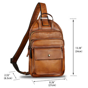 Genuine Leather Sling Bag for Men and Women Vintage Real Leather Fashion Sling Backpack Shoulder Crossbody Chest Purse