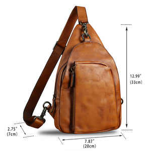 Genuine Leather Sling Bag for Men and Women Vintage Real Leather Sling Backpack Shoulder Crossbody Bag Chest Bag