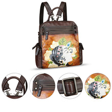 Load image into Gallery viewer, Genuine Leather Backpack for Women Hand Painted Knapsack Purse Handmade Rucksack Casual College Bag Convertible Daypack
