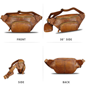 Genuine Leather Fanny Pack for Women and Men Vintage Real Leather Sling Bag Crossbody Bag Fashion Waist Bag Chest Purse