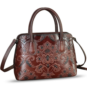 Genuine Leather Handbag for Women Top Handle Satchel Handmade Retro Embossed Leather Vintage Crossbody Purse