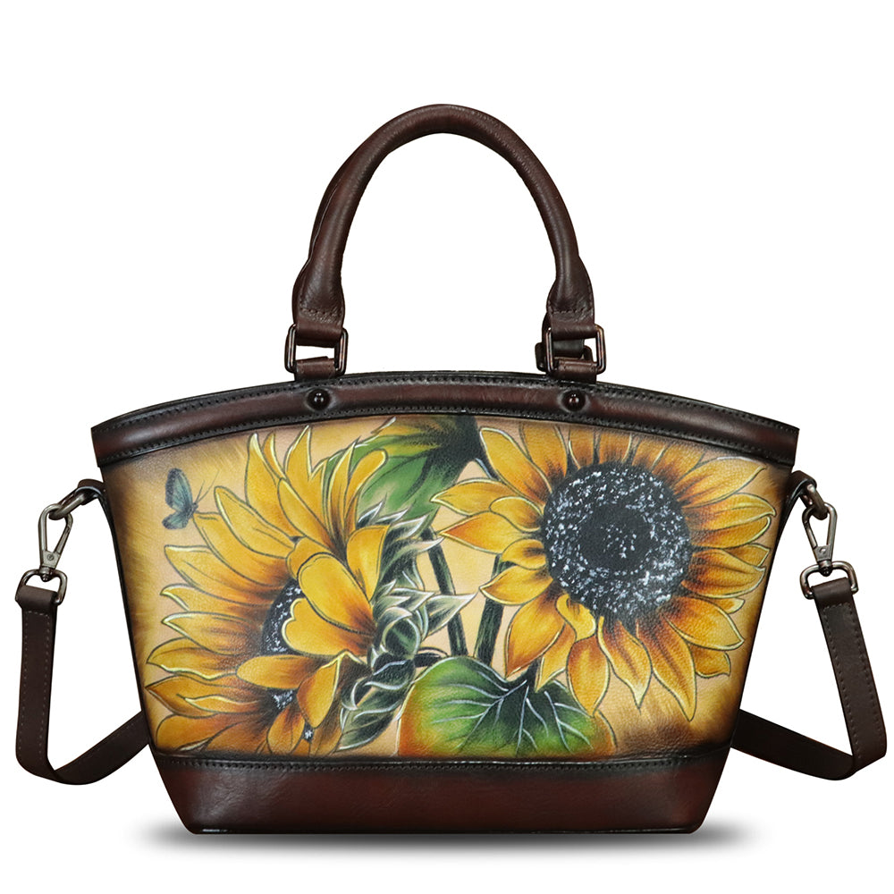 Genuine Leather Handbag Purse for Women Hand Painted Shoulder Handbag Handmade Purse Crossbody Work Tote Casual Bag