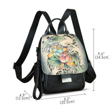 Load image into Gallery viewer, Genuine Leather Backpack for Women Hand Painted Knapsack Purse Designer Handmade Rucksack Casual Daypack
