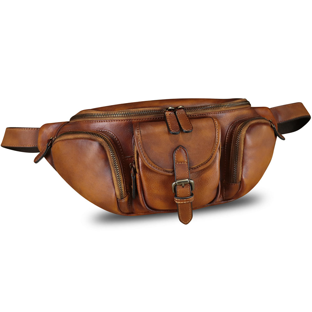 Genuine Leather Fanny Pack for Men and Women Real Leather Sling Bag Crossbody Bag Fashion Waist Bag Chest Purse