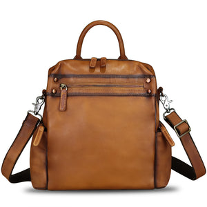 Genuine Leather Backpack Purse for Women Vintage Casual Daypack Knapsack Handmade Rucksack Convertible Shoulder Bag