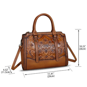 Genuine Leather Purses and Handbags for Women Vintage Embossed Leather Top Handle Satchel Crossbody Shoulder Bag with Strap