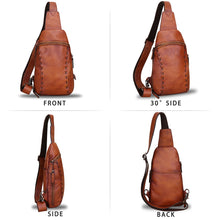 Load image into Gallery viewer, Genuine Leather Silng Bag for Women and Men Vintage Real Leather Sling Backpack Shoulder Crossbody Bag Chest Purse
